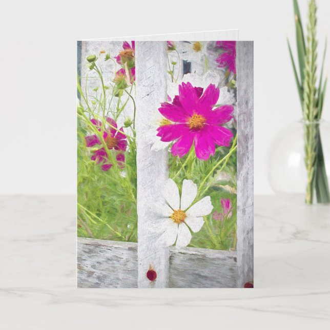 Cosmos Garden och Fence tänker på dig Kort (Framsida)