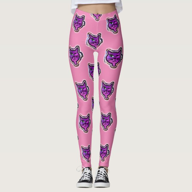 Cosmos Gnistra Winking Cat Tecknad Stil Leggings (Framsida)