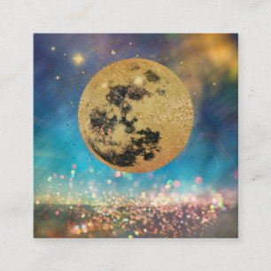 *~* Cosmos Guld Måne Shaman Glitter Stars Fyrkantigt Visitkort