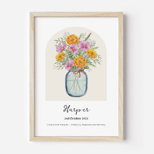 Cosmos Marigold Oktober Födelsemånad Blomma Affisc Poster