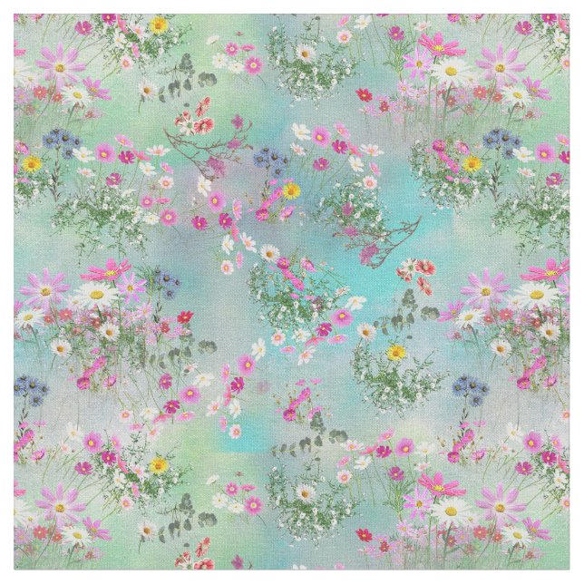 Cosmos och Wildblommor Tyg (Närbild)