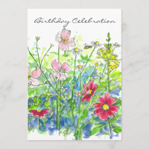 Cosmos Watercolor Flower 70:e Födelsedagsfesten Inbjudningar