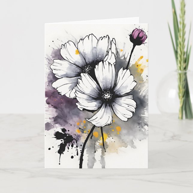 Cosmos - Watercolor flowers Kort (Framsida)