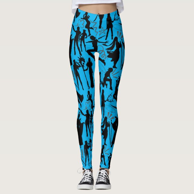 Cosplay Anime-åtgärder mönster.w L Blue BG Leggings (Framsida)