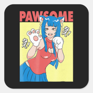 Cosplay Anime Girl Cute Waifu Neko Cosplay Gift Fyrkantigt Klistermärke