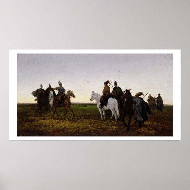 Cossacks on Horseback, 1874 (olja på arbetsyta) Poster (Framsidan)