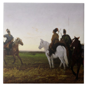 Cossacks på hästryggen, 1874 (olja på kanfas) kakelplatta