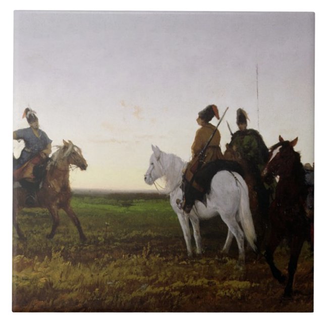Cossacks på hästryggen, 1874 (olja på kanfas) kakelplatta (Framsidan)
