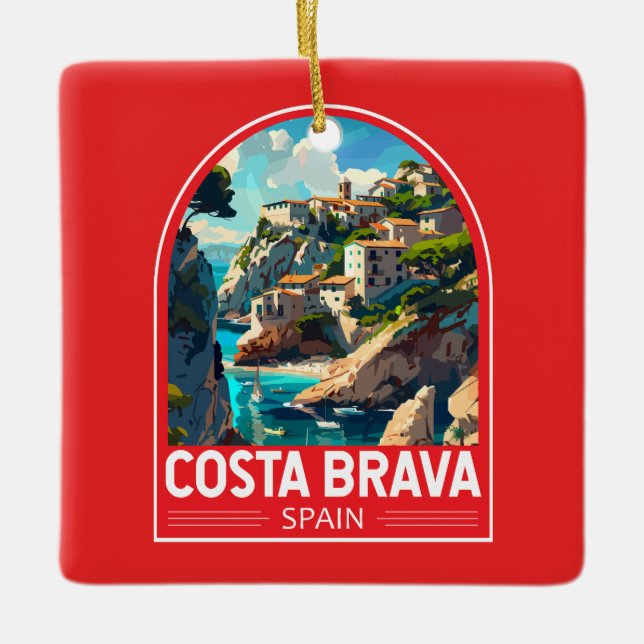 Costa Brava Spain Travel Art Vintage Julgransprydnad Keramik (Framsida)