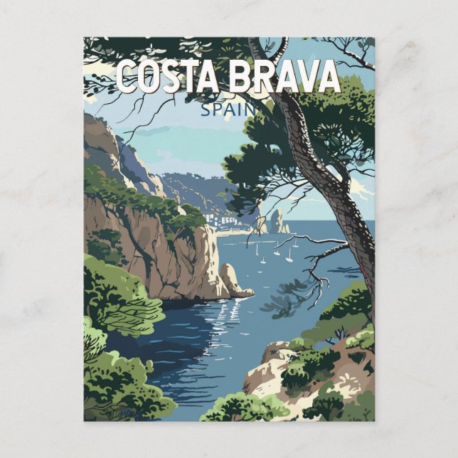 Costa Brava Spain Travel Art Vintage Vykort (Framsida)