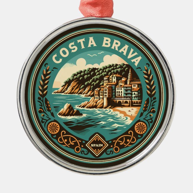 Costa Brava Spanien Travel Art Badge Julgransprydnad Metall (Framsidan)
