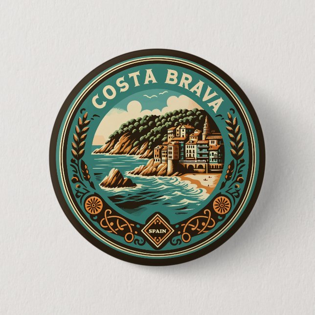 Costa Brava Spanien Travel Art Badge Knapp (Framsida)