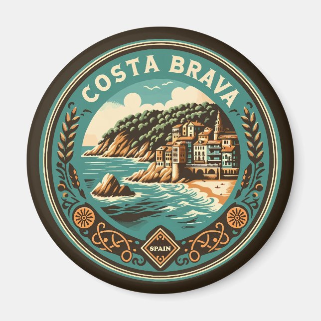 Costa Brava Spanien Travel Art Badge Magnet (Framsidan)