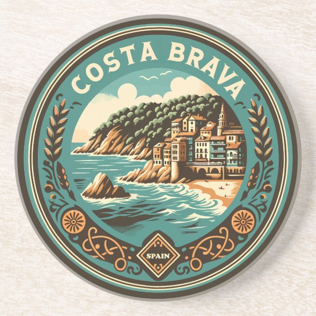 Costa Brava Spanien Travel Art Badge Underlägg (Framsidan)