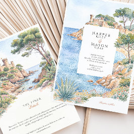 Costa Brava Spanien Vattenfärg Destination Bröllop Inbjudningar