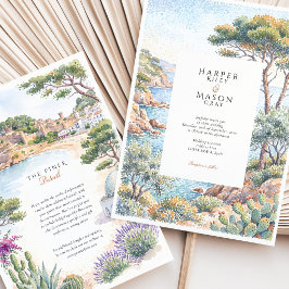 Costa Brava Spanien Vattenfärg Destination Bröllop Inbjudningar