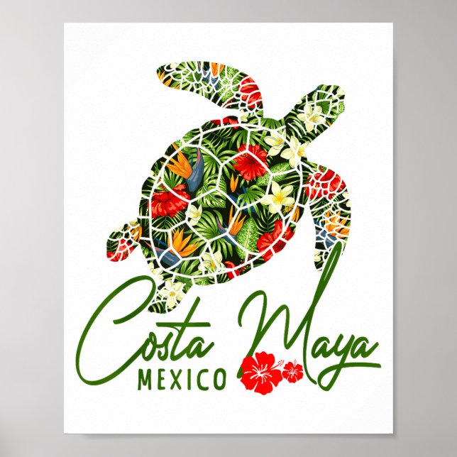 Costa Maya Mexico Sea Turtle Trocal Hibiscus Vacat Poster (Framsidan)