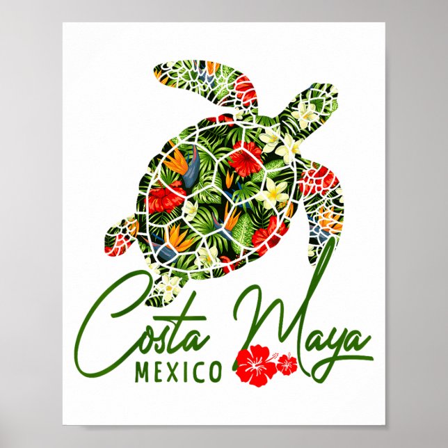 Costa Maya Mexico Sea Turtle Tropical Hibiscus Vac Poster (Framsidan)