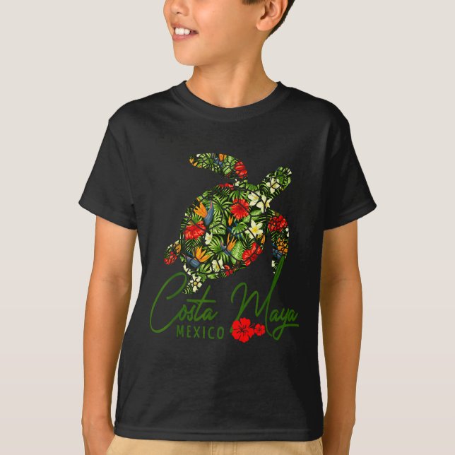 Costa Maya Mexico Sea Turtle Tropical Hibiscus Vac T Shirt (Framsida)