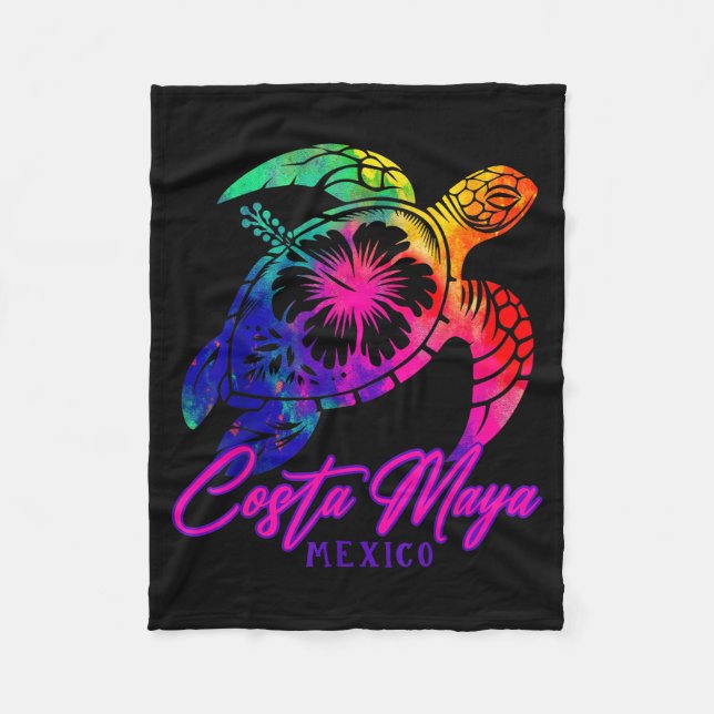Costa Maya Mexico Tie Dye Sea Turtle Hibiscus Beac Fleecefilt (Framsidan)