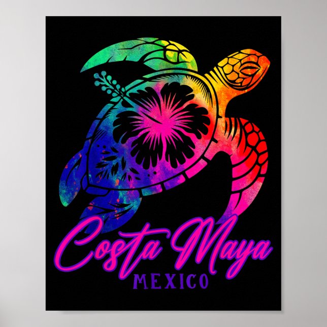 Costa Maya Mexico Tie Dye Sea Turtle Hibiscus Beac Poster (Framsidan)