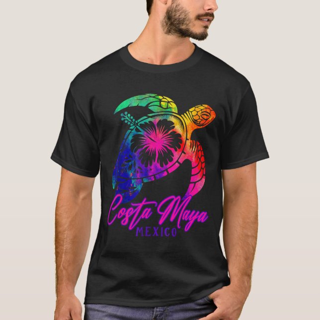 Costa Maya Mexico Tie Dye Sea Turtle Hibiscus Beac T Shirt (Framsida)