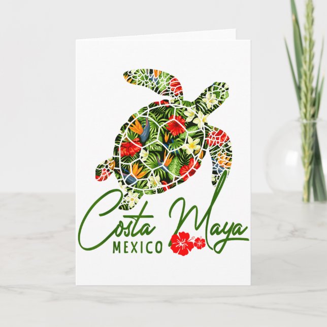 Costa Maya Mexiko Havssköldpadda Tropisk Hibiskus  Kort (Framsida)