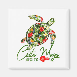 Costa Maya Mexiko Havssköldpadda Tropisk Hibiskus Magnet