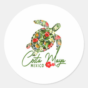 Costa Maya Mexiko Havssköldpadda Tropisk Hibiskus Runt Klistermärke