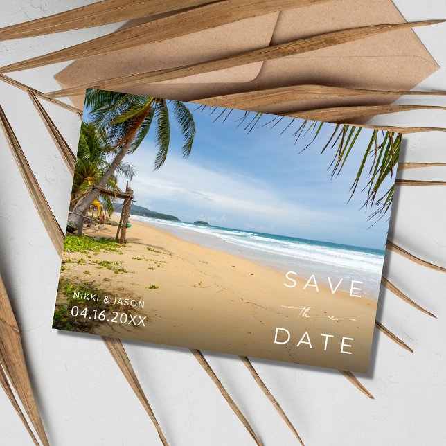 Costa Rica Beach Destinationsbröllop Spara datumet Meddelande Vykort (Costa Rica Beach Destination Wedding Save the Date Postcard)
