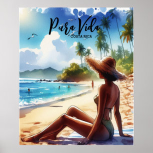 Costa Rica Beach Pura Vida vattenfärg Poster