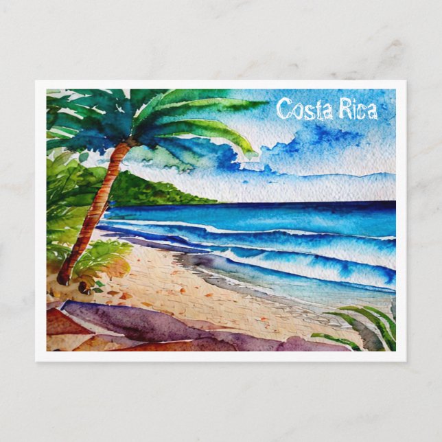 Costa Rica Beach Pura Vida Watercolor Painting Vykort (Framsida)