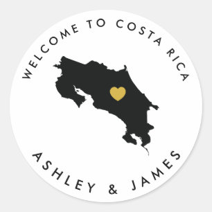 Costa Rica Bröllop Welcome Sticker Märkre, Guld Bl Runt Klistermärke