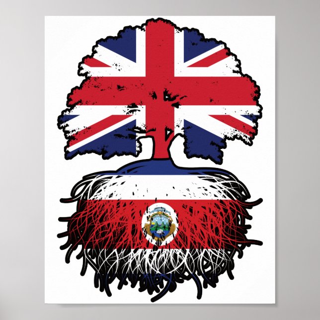 Costa Rica Costa Rican British Träd Roots Flagga Poster (Framsidan)