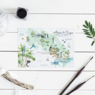 Costa Rica Destination Bröllop Itinerary Karta Inbjudningar