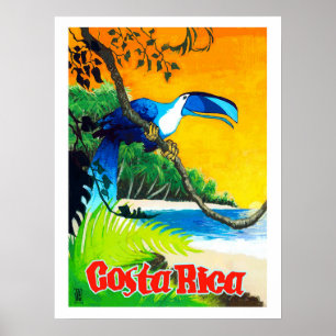 Costa Rica, exotisk papegoja på stranden, vintage Poster
