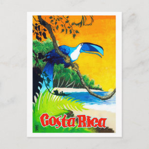 Costa Rica, exotisk papegoja på stranden, vintage Vykort