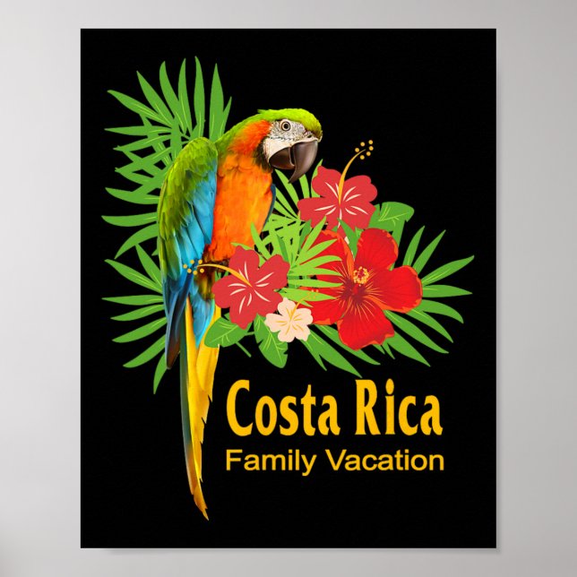 Costa Rica Family Vacation Parrot Flowers Tropical Poster (Framsidan)