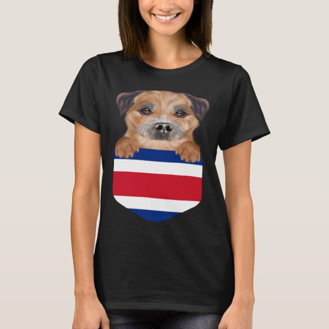 Costa Rica Flag Border Terrier Dog In Pocket T Shirt (Framsida)