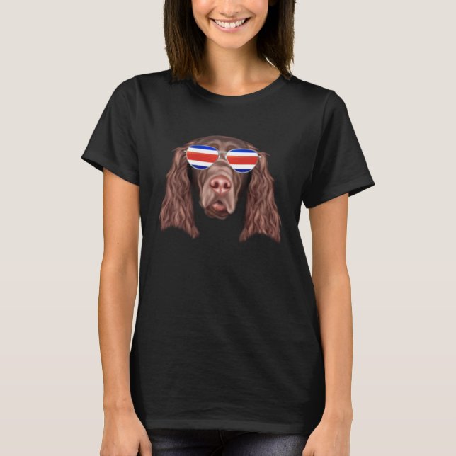 Costa Rica Flag Field Spaniel Dog Tico Pocket T Shirt (Framsida)