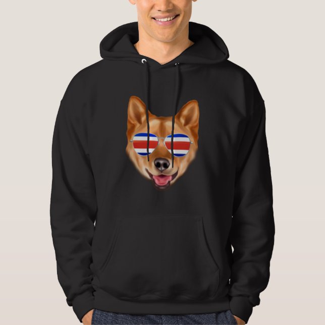 Costa Rica Flag Finnish Spitz Dog Tico Pocket Hoodie (Framsida)