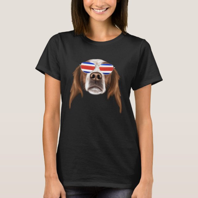 Costa Rica Flag Irish Red and White Setter Dog Tic T Shirt (Framsida)