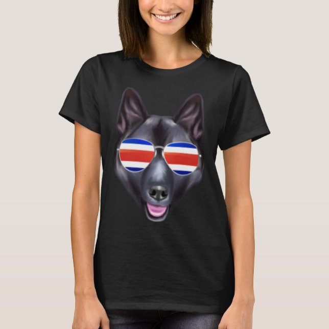 Costa Rica Flag Norwegian Elkhound Dog Tico Pocket T Shirt (Framsida)