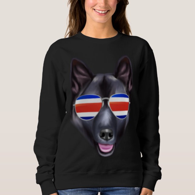 Costa Rica Flag Norwegian Elkhound Dog Tico Pocket T Shirt (Framsida)