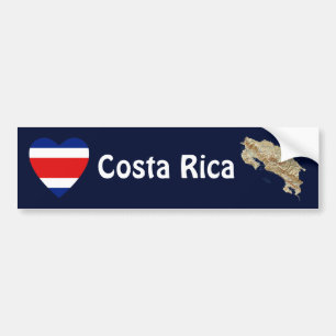 Costa Rica Flagga Heart + Karta Bumper Sticker Bildekal