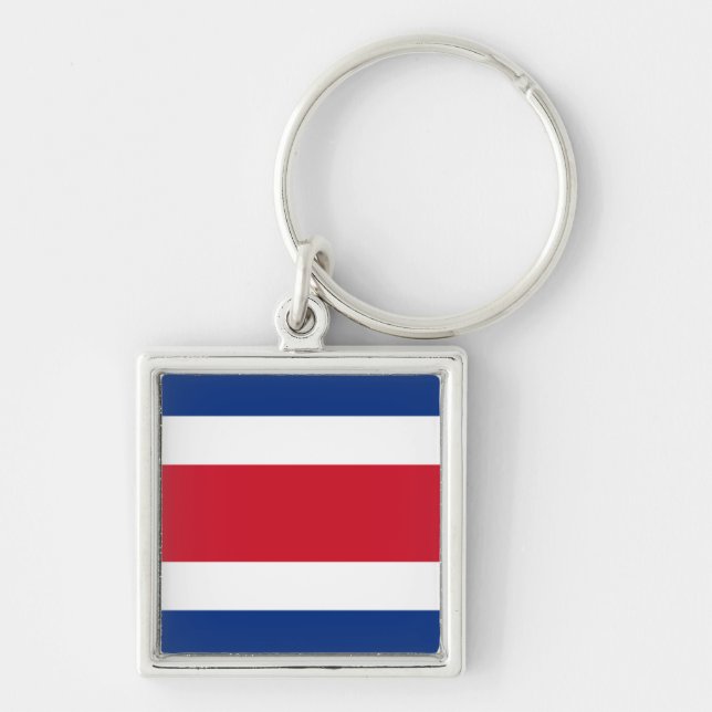 Costa Rica Flagga Keychain Fyrkantig Silverfärgad Nyckelring (Framsidan)