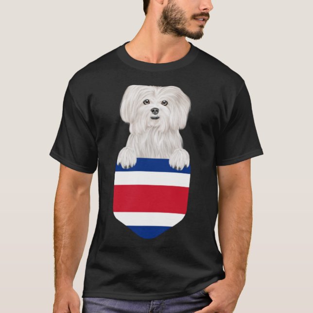 Costa Rica Flagga Maltesisk Hund i Pocket T Shirt (Framsida)