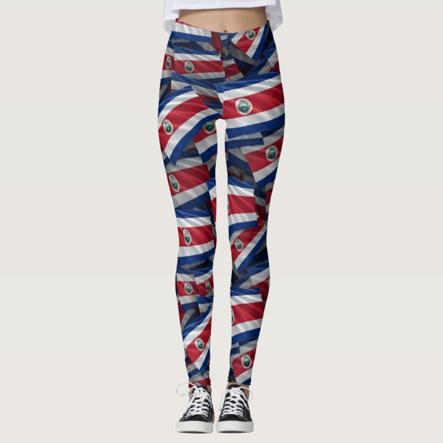 Costa Rica Flagga Mönster Leggings (Framsida)