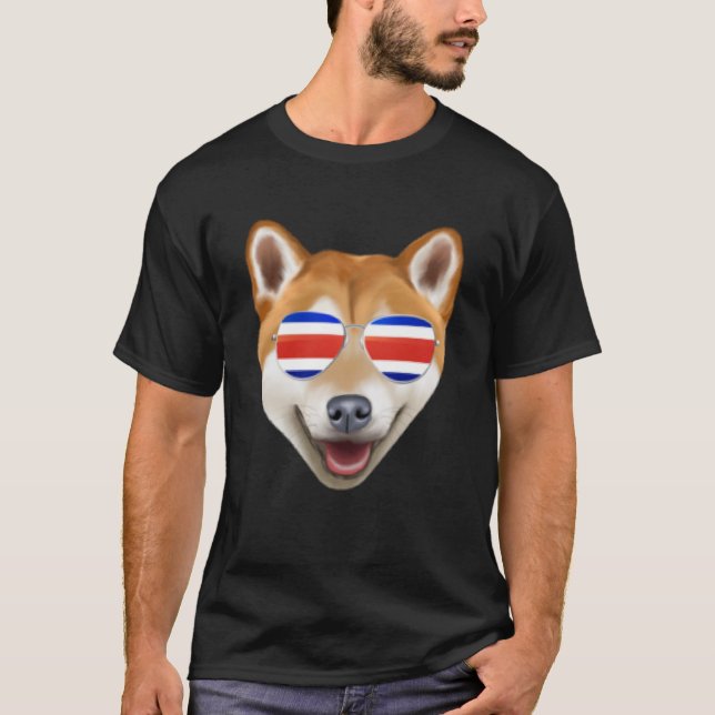 Costa Rica Flagga Shiba Inu Hund Tico Pocket T Shirt (Framsida)