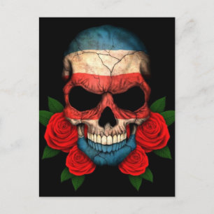 Costa Rica Flagga Skull med Röd ros Vykort